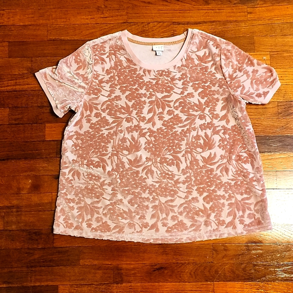 🍁Beautiful Rose Pink A New Day Velour Floral Print T-Shirt